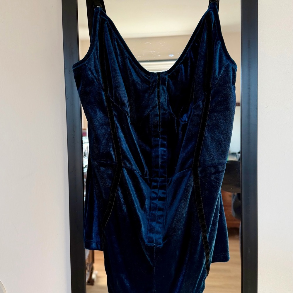 Cider Velvet Corset Bodysuit in Deep Blue